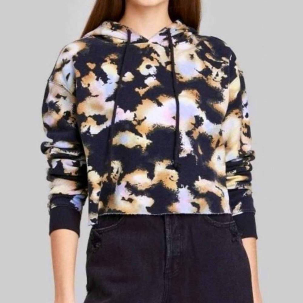 Wild Fable™ Cropped Hoodie - Black Tie-Dye